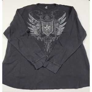 JF J.Ferrar Black Long-Sleeve Thermal Winged Crest Graphic Shirt Men's 2XLT